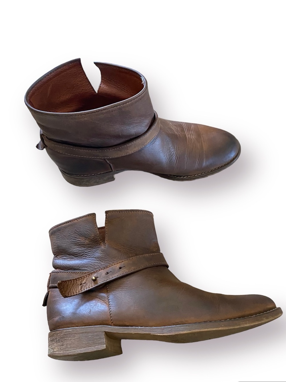 Madewell brown leather western moto ankle boots women 9.5
